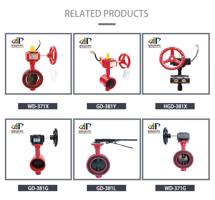 Fire Protection UL FM Approved Red Wafer Butterfly Valve with Signal Gearbox 12"